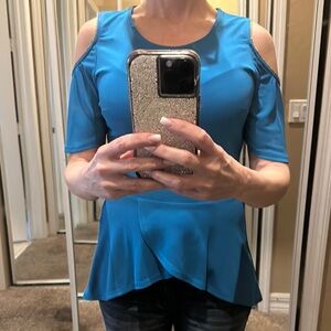 Bebe Blue Peplum Cut Out Blouse